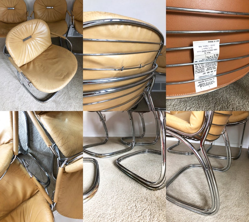 mid century Gastone Rinaldi Sabrina leather chrome dining chairs set of 4