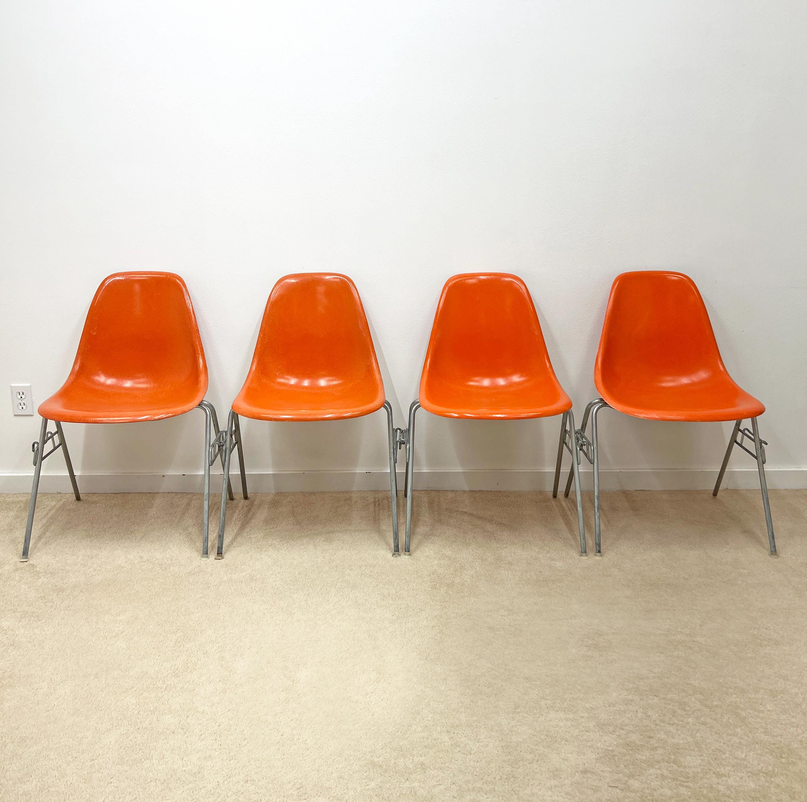 Herman Miller Eames (2) Fiberglass Orange Side Shell Chair