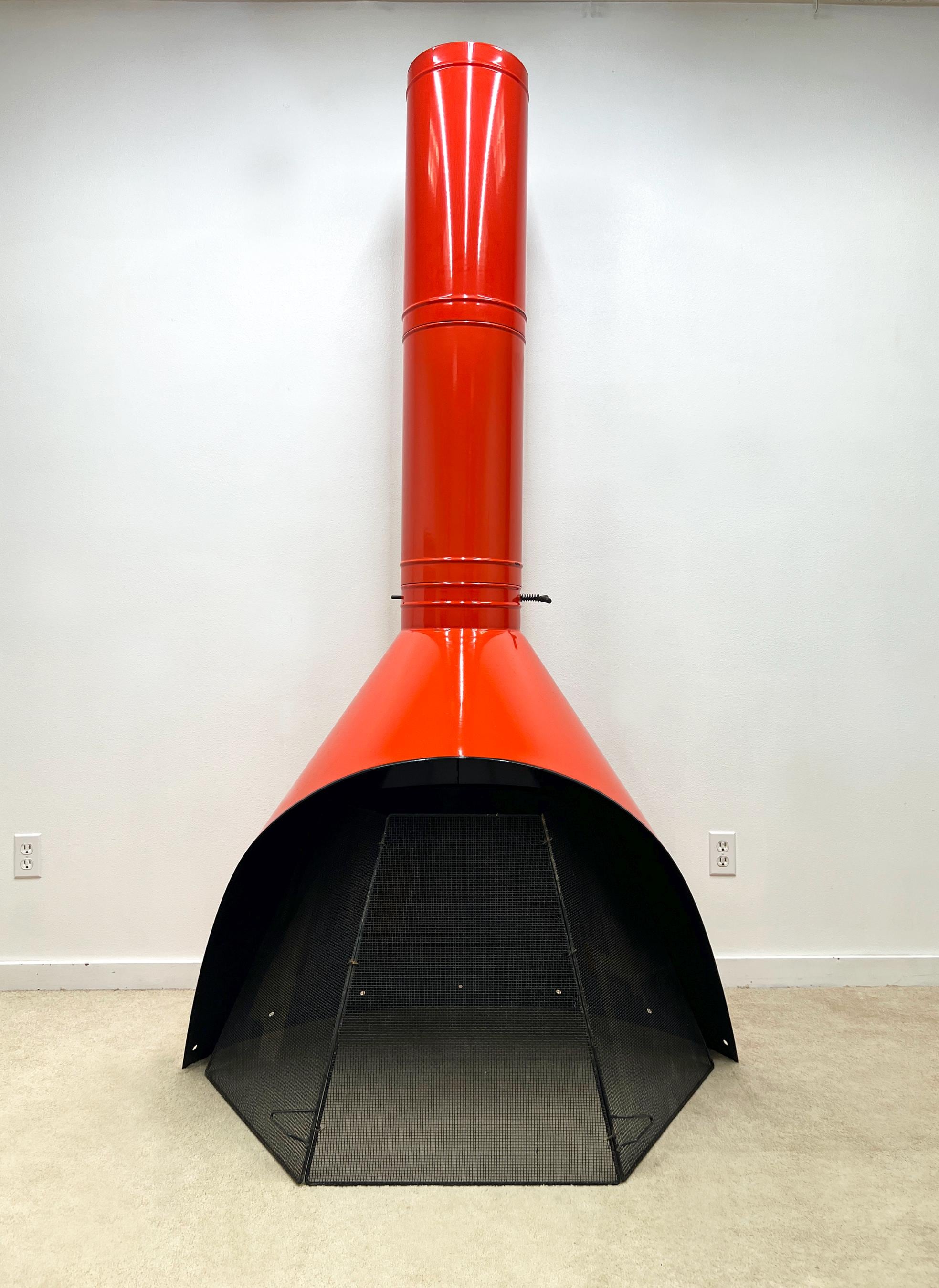 vintage mid century Majestic Firehood fireplace orange enamel indoor outdoor wood gas