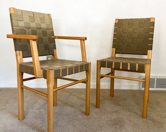 Architect designed (2) mid century webbed chair pair