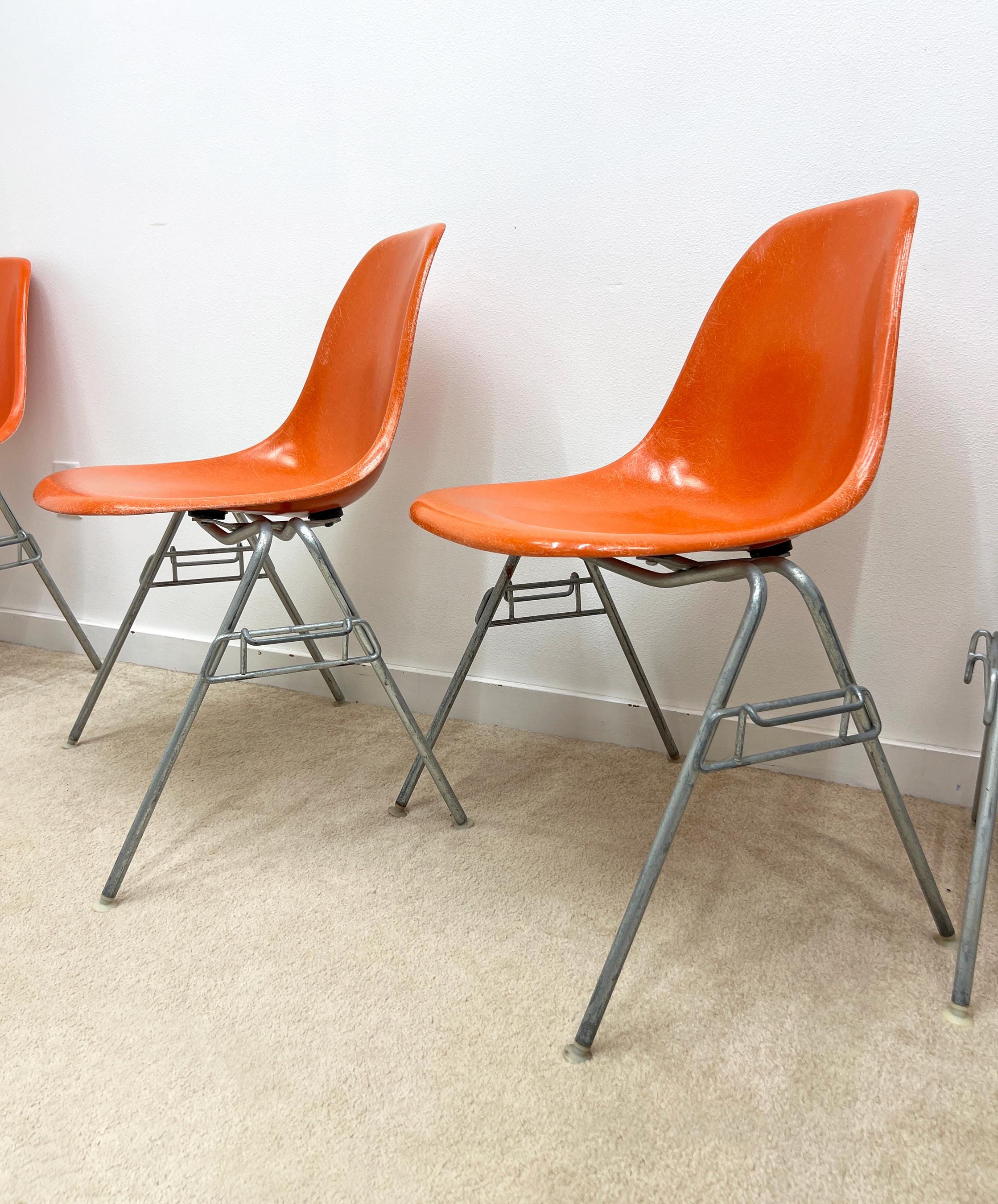 Herman Miller Eames (2) Fiberglass Orange Side Shell Chair