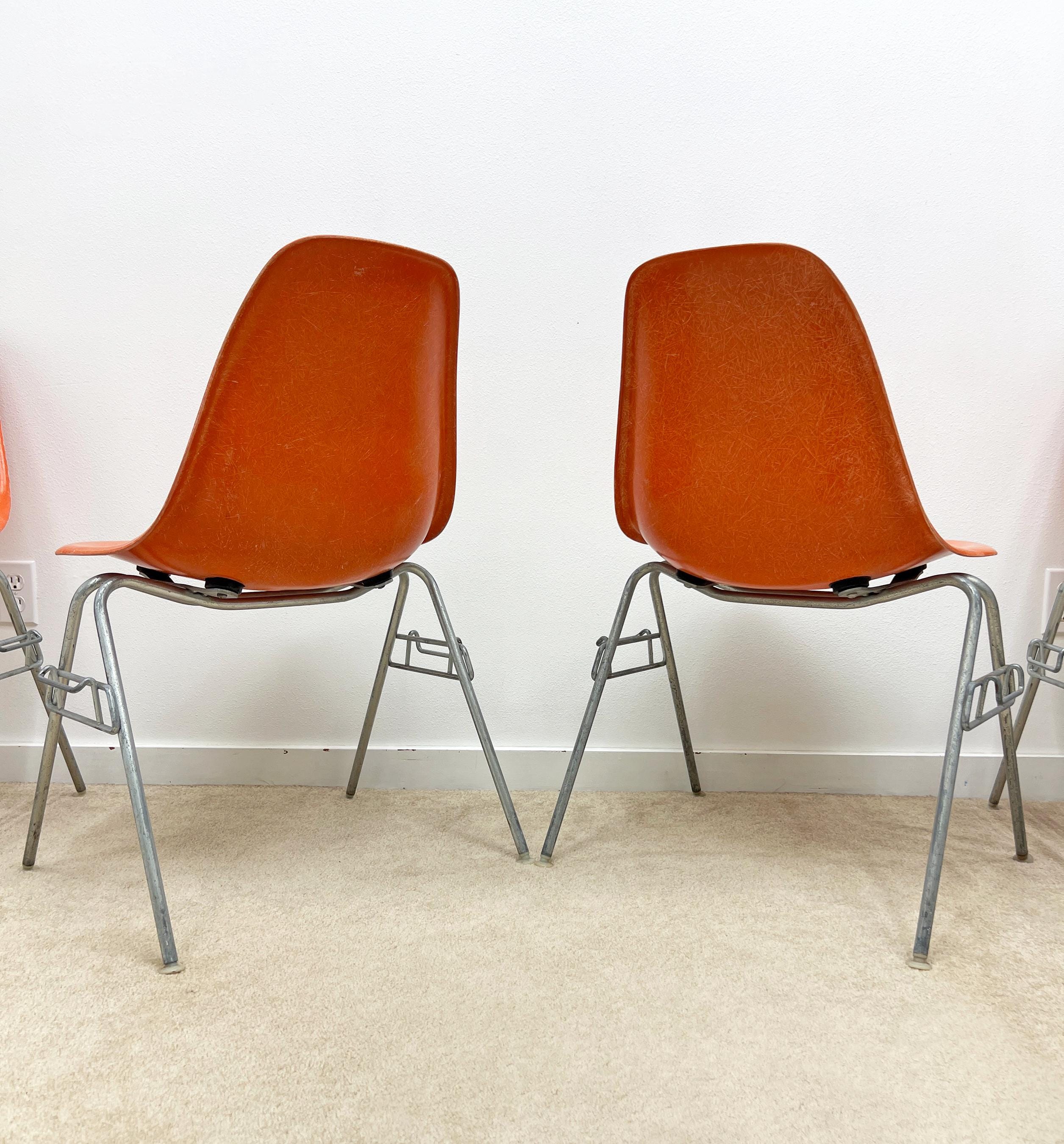 Herman Miller Eames (2) Fiberglass Orange Side Shell Chair