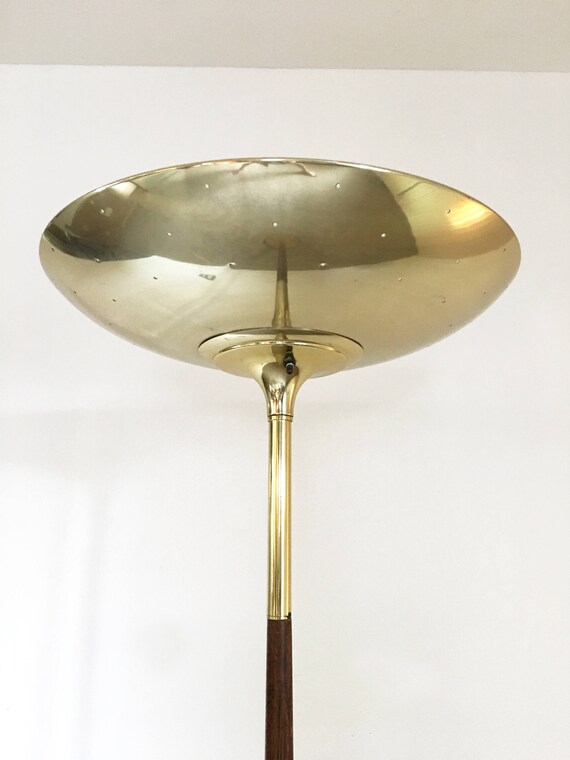 Vintage Mid Century Lightolier Brass Walnut Torchiere Floor Vintage Mid Century Lightolier Brass, Vintage Brass Torchiere Floor Lamp