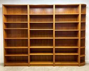 Danish modern teak library bookshelf wall unit bookcase 4pc set mid century