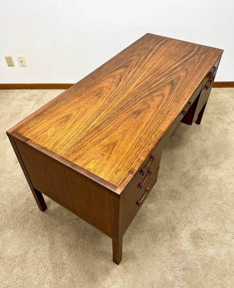 mid century Founders exotic wood executive desk image 7