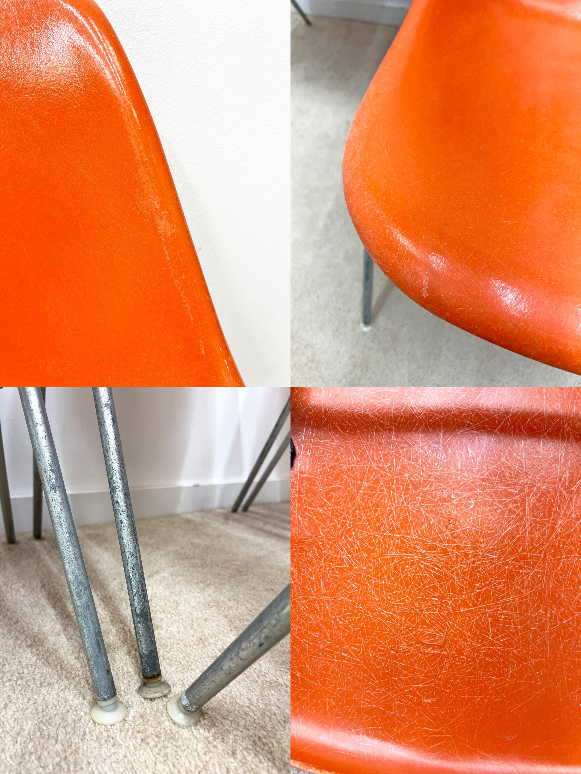 Herman Miller Eames (2) Fiberglass Orange Side Shell Chair