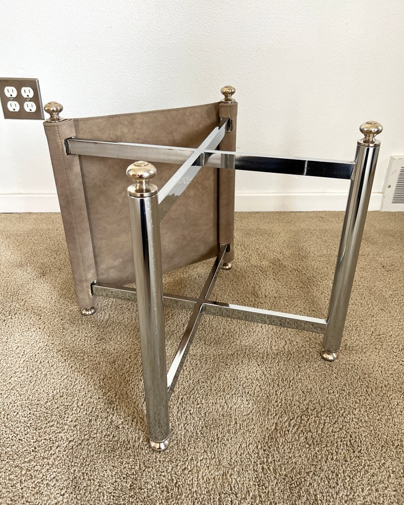 mid century post modern chrome suede x base seating stool image 10