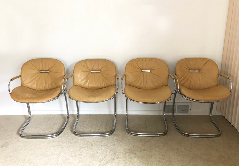 mid century Gastone Rinaldi Sabrina leather chrome dining chairs set of 4