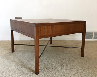 vintage Founders Mozambique walnut x stretcher side end table mid century