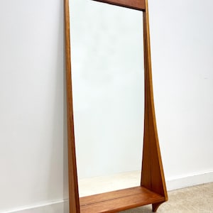 Danish Modern Pedersen Hansen Teak Large Wall Mirror Shelf