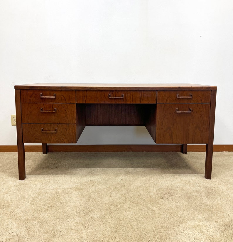 mid century Founders exotic wood executive desk image 2