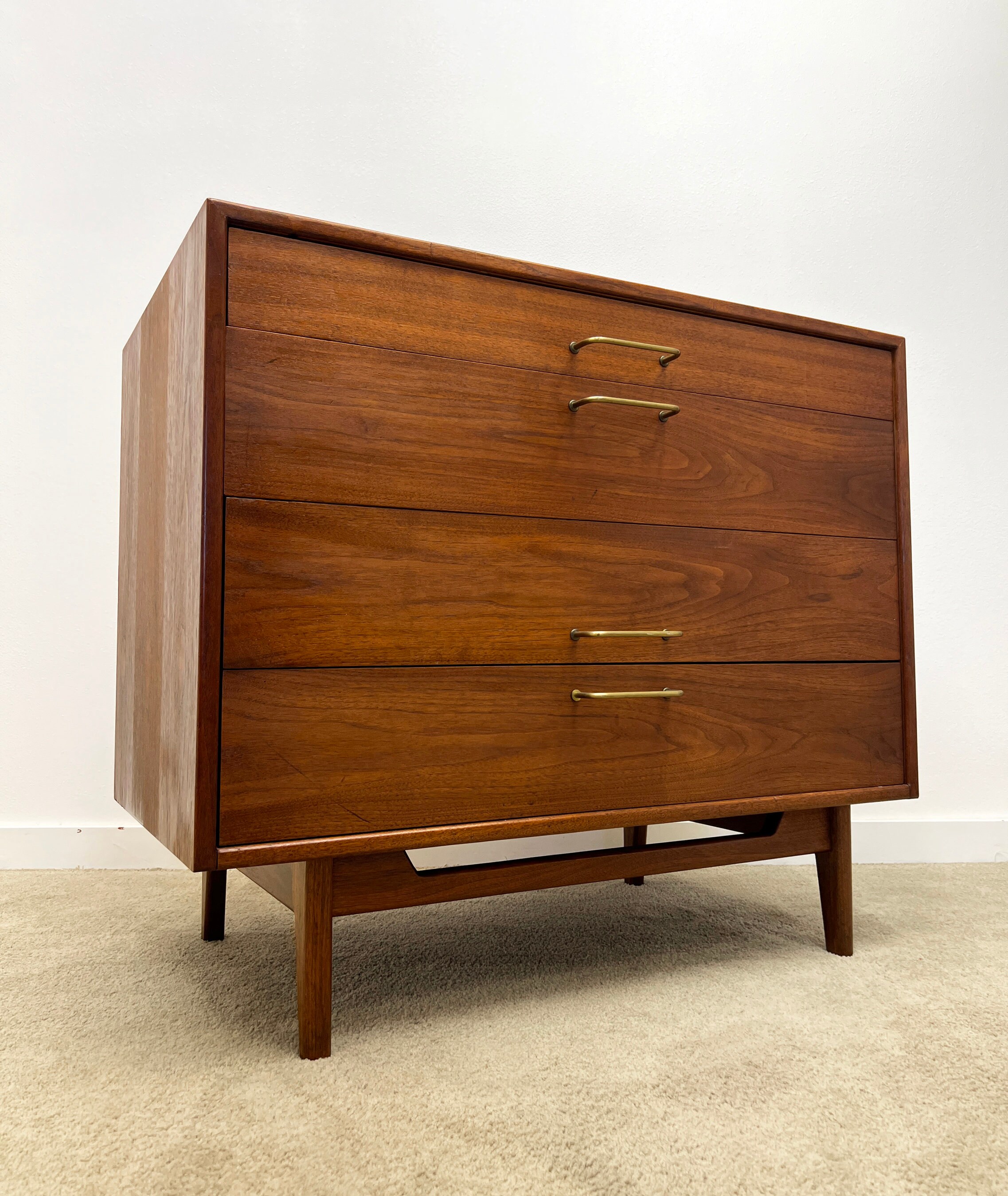 mid century Jens Risom floating 4 drawer short dresser chest walnut danish modern