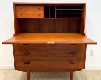 Danish modern Borge Mogensen teak drop front secretary desk dresser vanity mid century