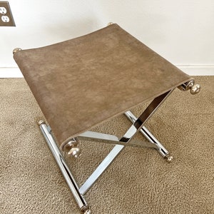 mid century post modern chrome suede x base seating stool image 5