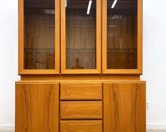 vintage Danish modern teak credenza hutch storage display mid century
