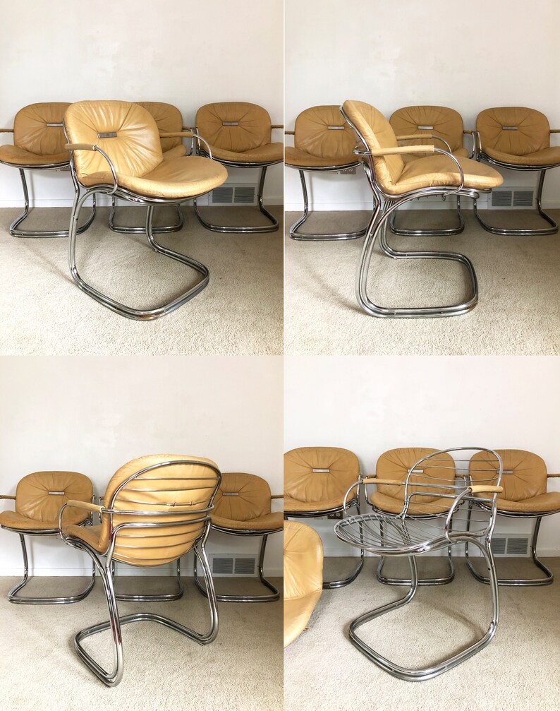 mid century Gastone Rinaldi Sabrina leather chrome dining chairs set of 4