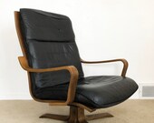 Danish modern bentwood leather lounge chair