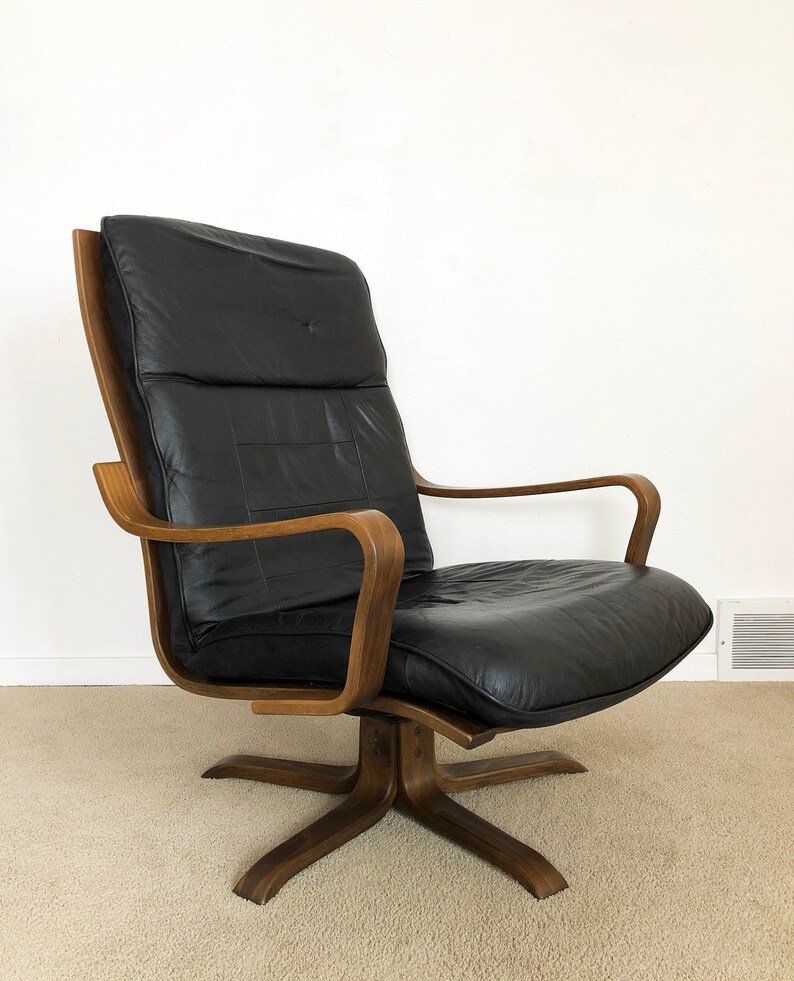 Danish Modern Bentwood Leather Lounge Chair Etsy