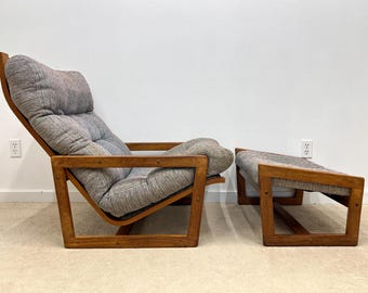 vintage danish modern Lennart Bender teak lounge chair ottoman mid century