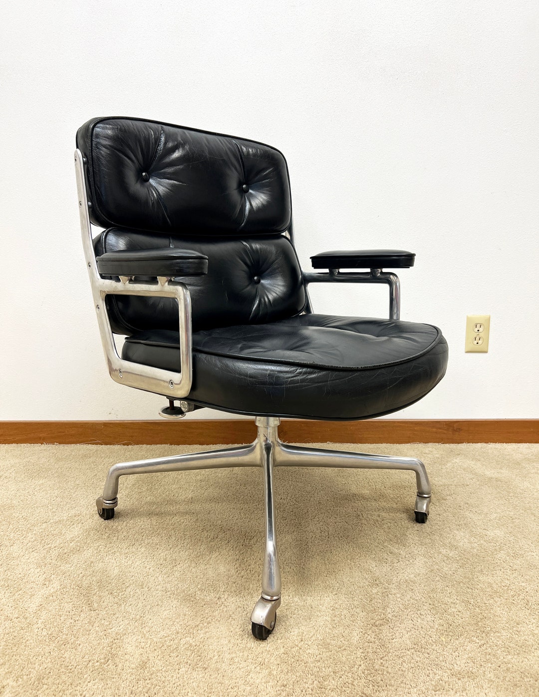 Eames Time Life Executive Chair Herman Miller Black Leather Office Mid Century Etsy Canada