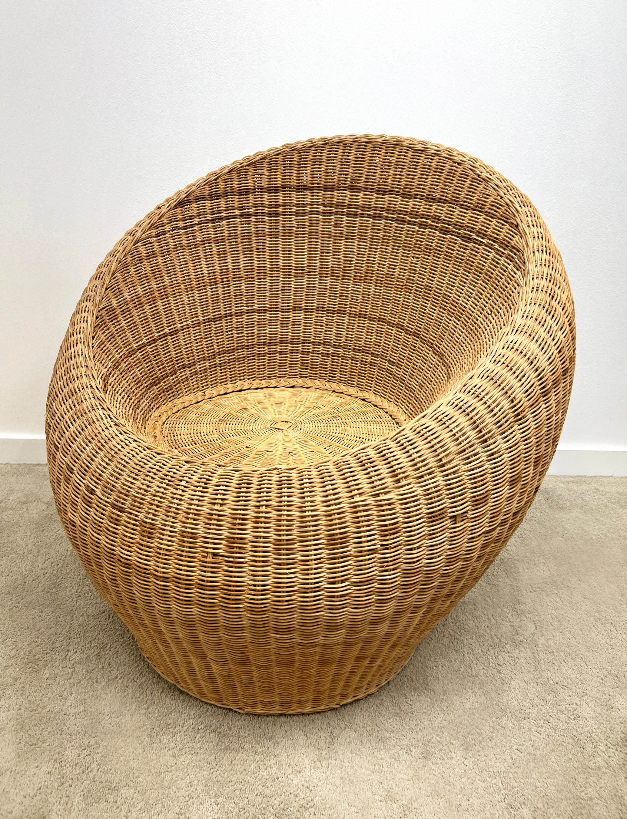 Vintage Mid Century Rattan Egg Lounge Chair Isamu Kenmochi