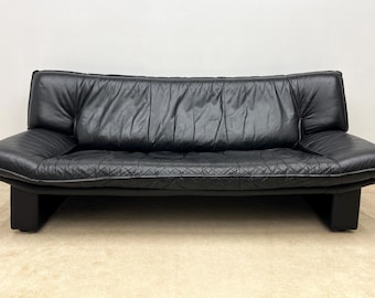 vintage Italian Nicoletti Salotti black leather sofa mid century post modern