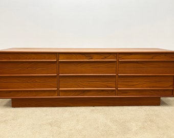 Danish modern teak 9 drawer long lowboy dresser credenza mid century