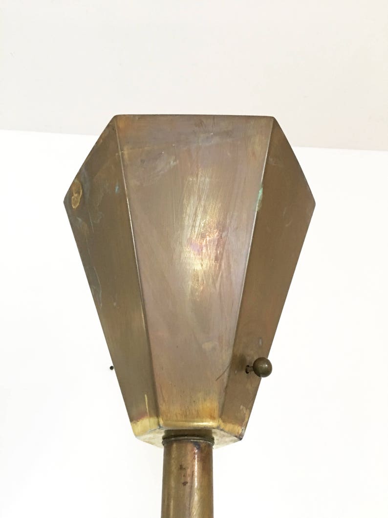 Vintage Mid Century Hexagon Brass Torchiere Floor Lamp Hollywood Regency