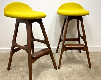 Danish modern Erik Buch bar stool kitchen seating chair (2) mid century