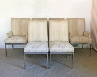 mid century Milo Baughman style (6) chrome dining chairs