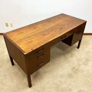 mid century Founders exotic wood executive desk image 4