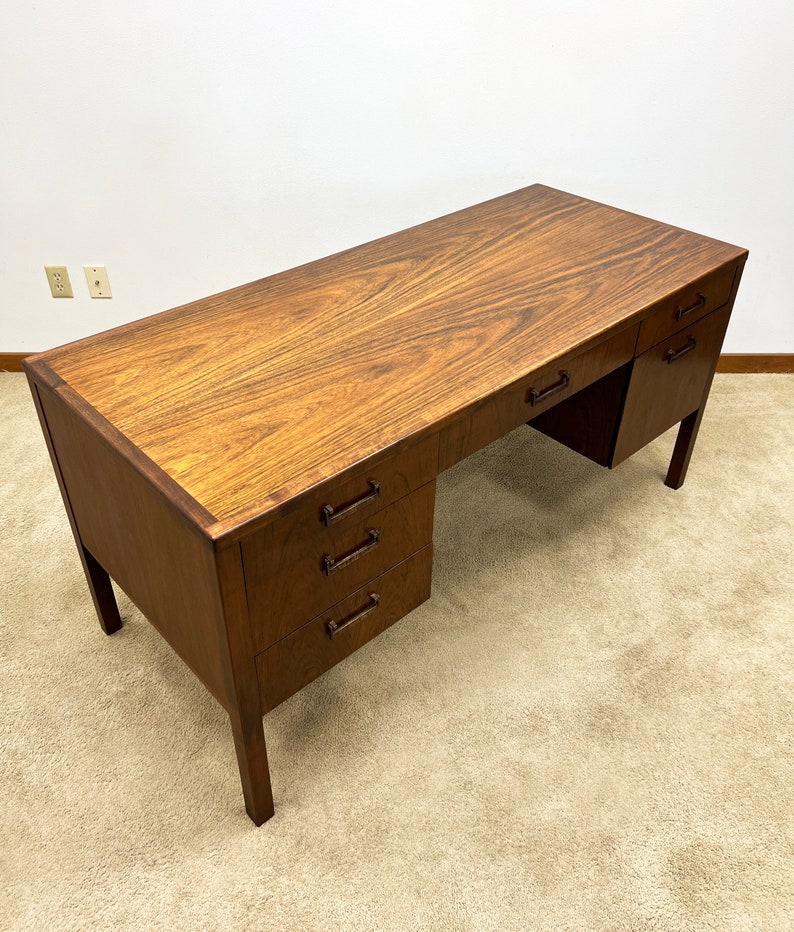 mid century Founders exotic wood executive desk image 4