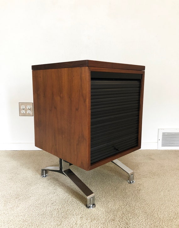Vintage Mid Century Tambour Door Storage Cabinet Etsy
