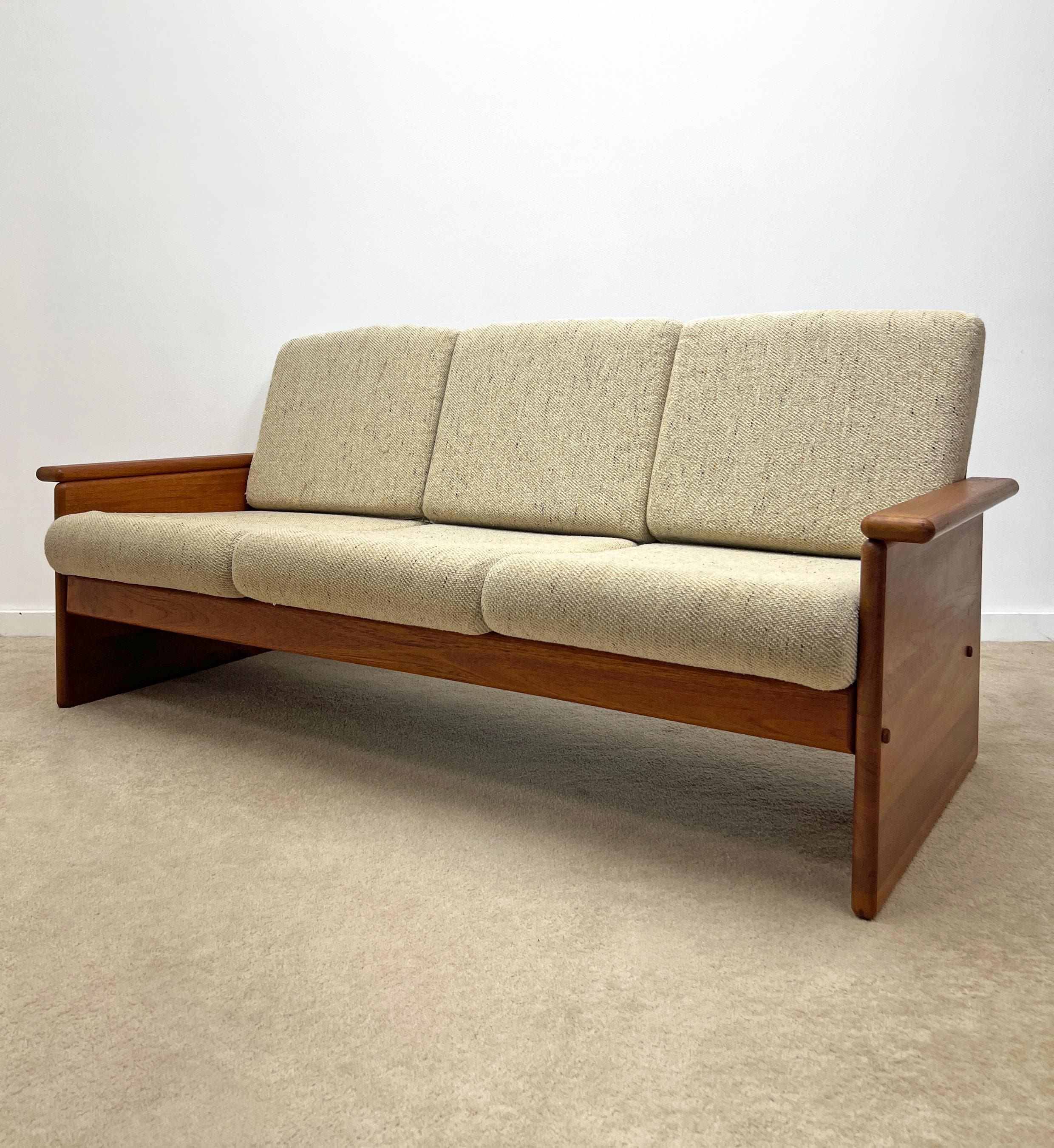 Danish modern solid teak minimalist sofa couch mid century
