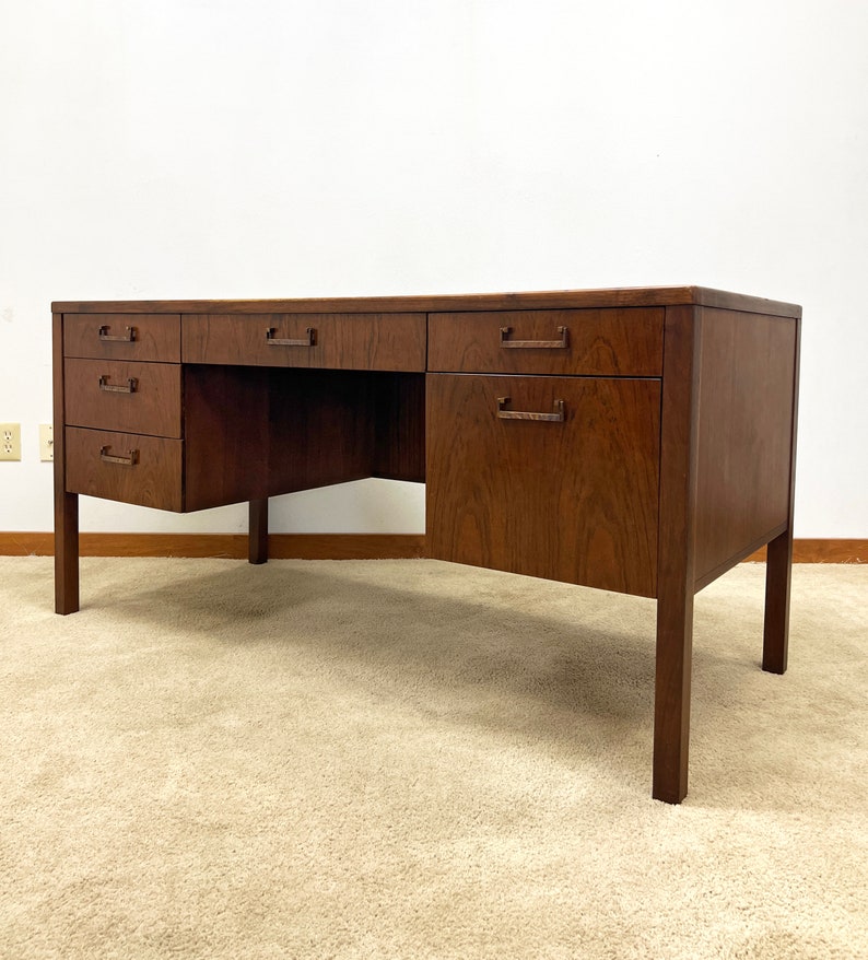 mid century Founders exotic wood executive desk image 3