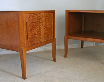 mid century (2) art deco figured mahogany French end table pair