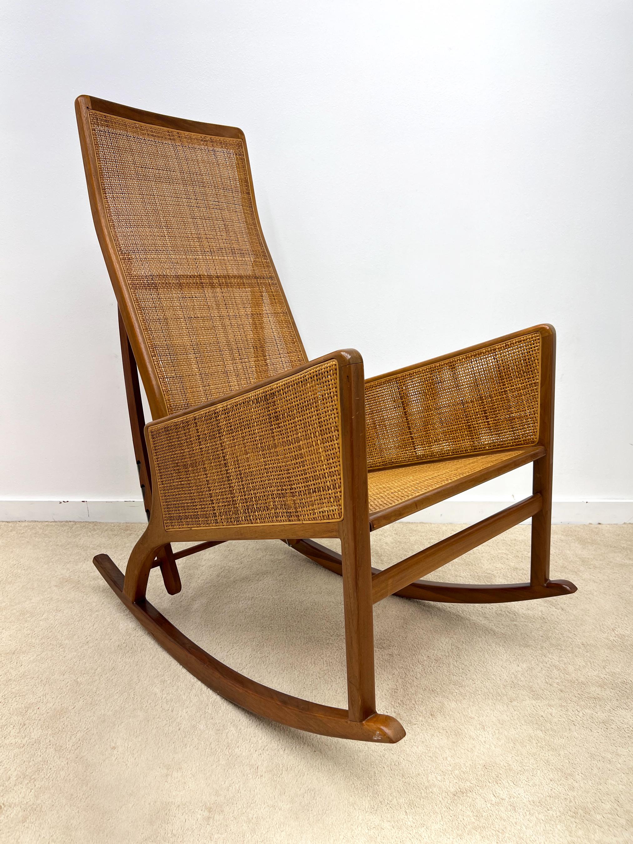 Mid Century Studio Craft Rocker Sculptural Walnut Woven Cane