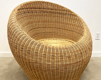 vintage mid century rattan egg lounge chair Isamu Kenmochi style