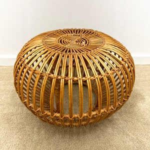 vintage Franco Albini rattan wicker ottoman round footstool mid century