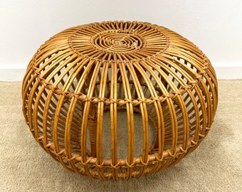 vintage Franco Albini rattan wicker ottoman round footstool mid century