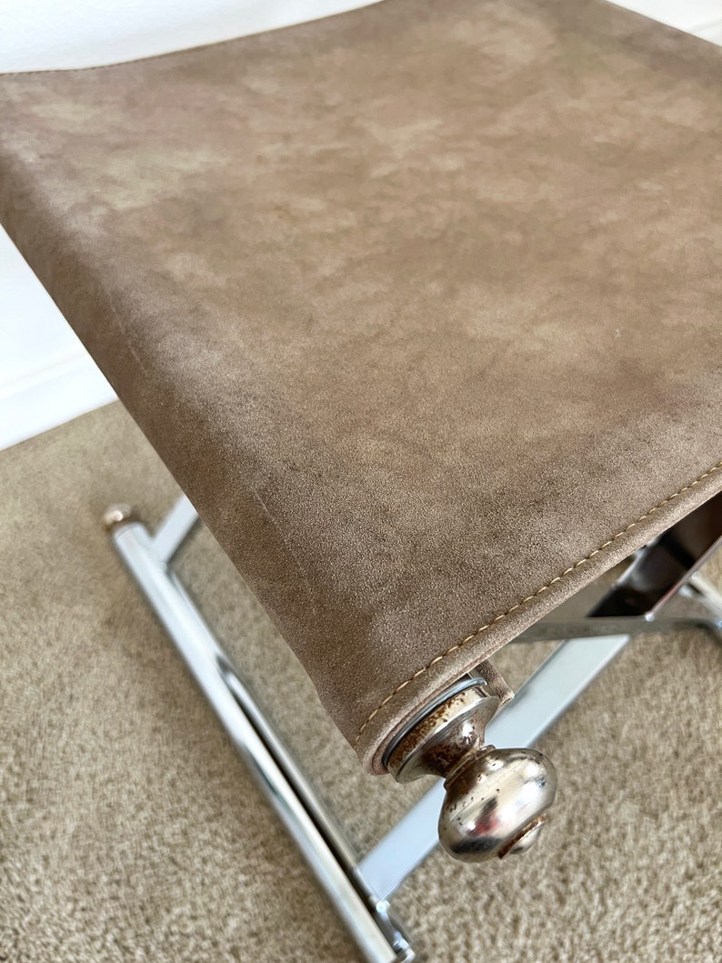 mid century post modern chrome suede x base seating stool image 7