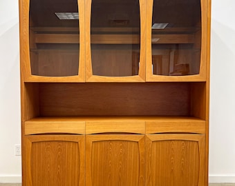 vintage Danish modern teak buffet credenza hutch cabinet with display lights mid century