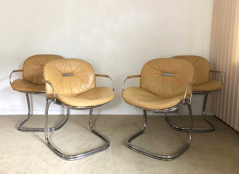 mid century Gastone Rinaldi Sabrina leather chrome dining chairs set of 4