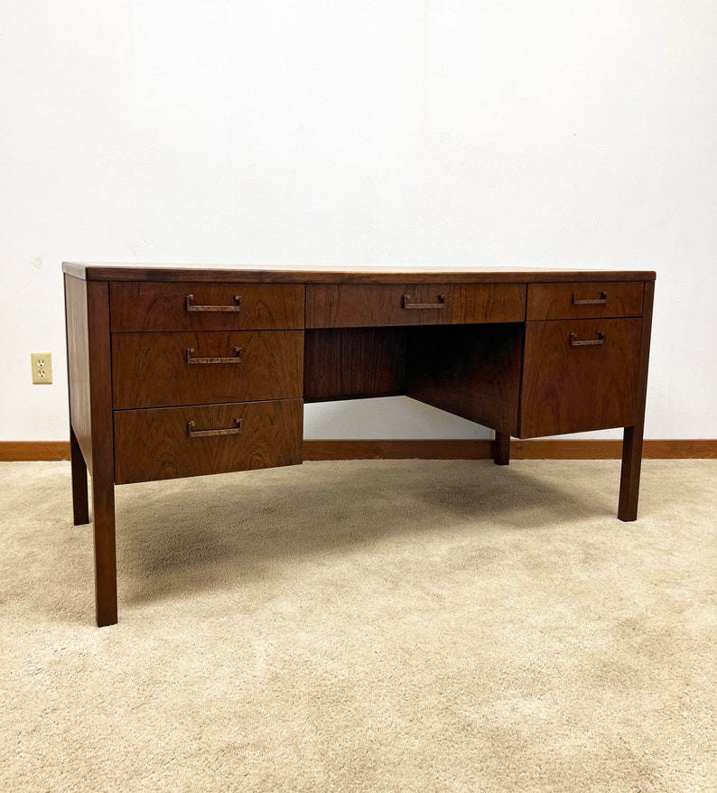 mid century Founders exotic wood executive desk image 1