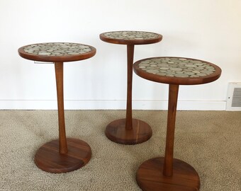 RARE vintage (3) Marshall Studios Martz tile side table set mid century