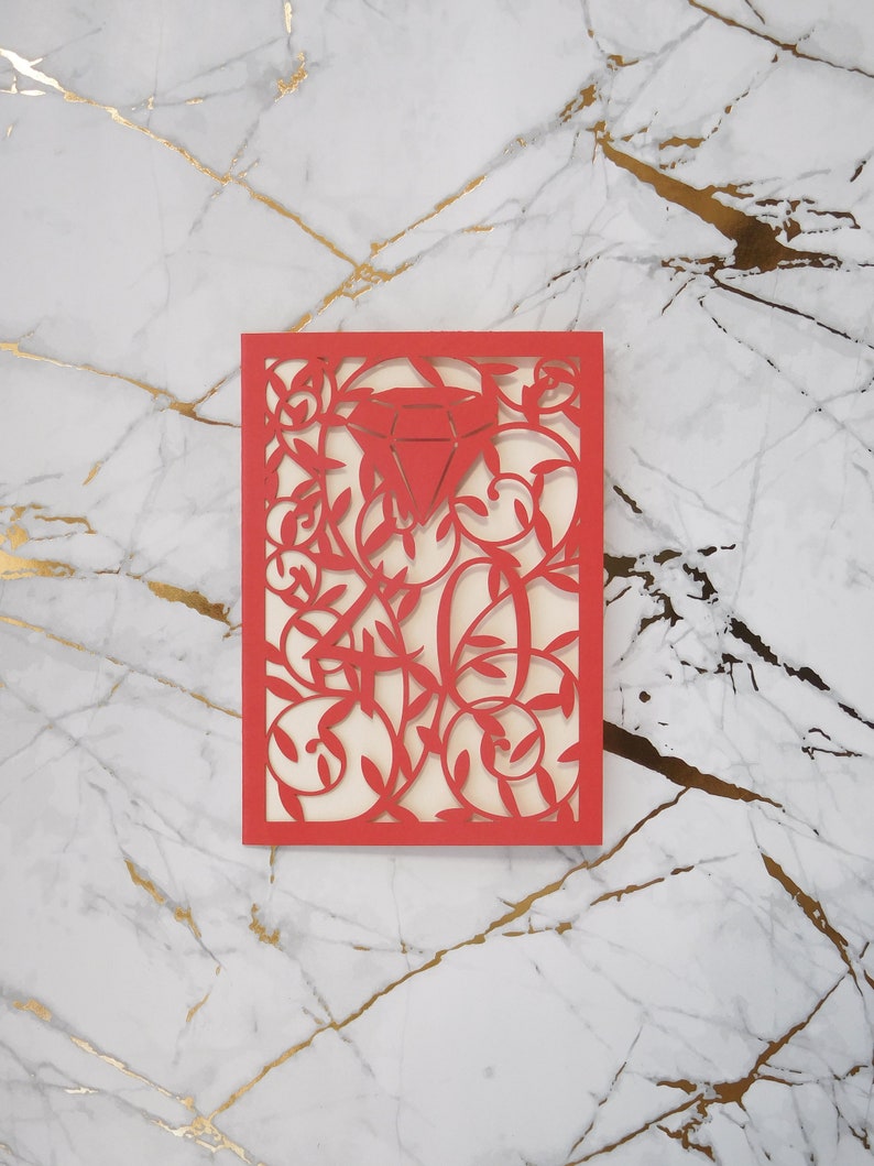 anniversary card - ruby wedding 40th anniversary card - laser-cut card -  curling vines - free shipping to uk
