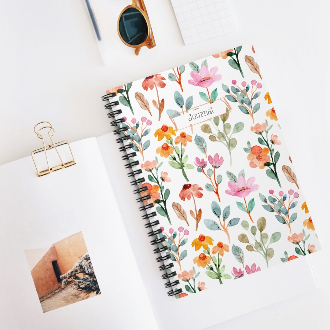 Floral Print Spiral Notebook Ruled Line Junk Journal Travelers Notebook ...