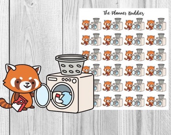 Phineas the Red Panda, Laundry, Chores, Cleaning, Planner Stickers, Functional Stickers