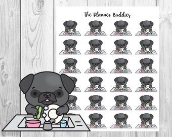 Liberty the Pug, Planner Stickers, Pug Planner Stickers, Dishes, Cleaning, Chores