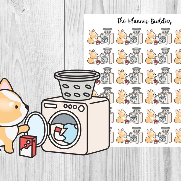 Gemma the Corgi, Laundry, Chores, Cleaning, Planner Stickers, Functional Stickers